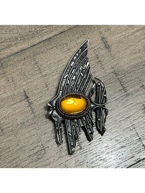 Vintage Angel Fish Brooch Alpaca Silver Color Modernist Cabochon Signed Italy